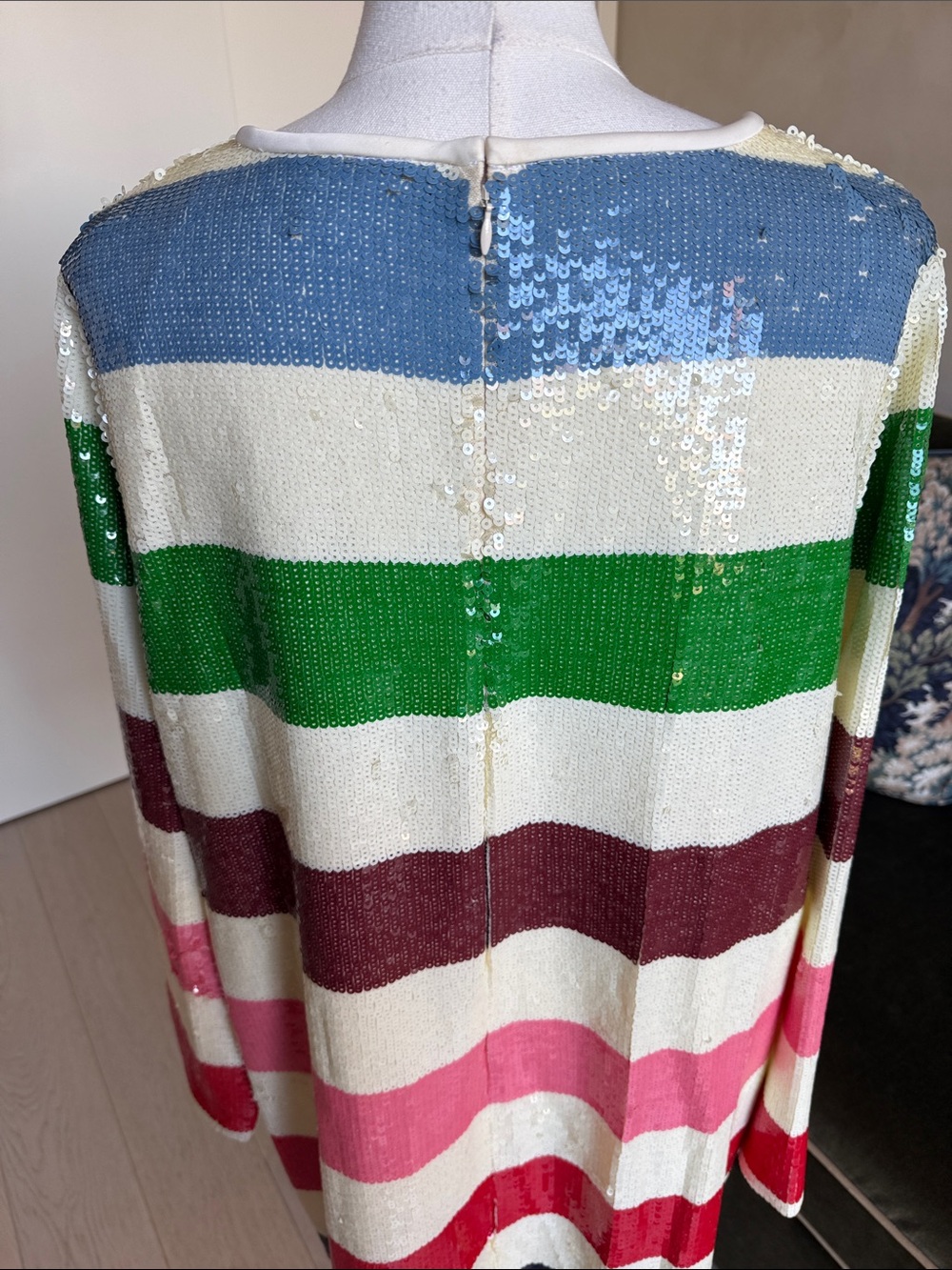 Kate Spade Adventure Stripe Sequin Shift Dress French Cream Multi Size 16 - Picture 7 of 14